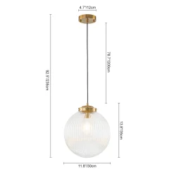 Mid-Century 1-Light Clear Ribbed Glass Globe Pendant