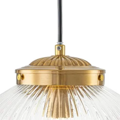 Mid-Century 1-Light Clear Ribbed Glass Globe Pendant