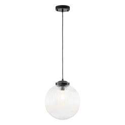 Mid-Century 1-Light Clear Ribbed Glass Globe Pendant