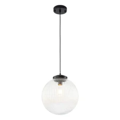Mid-Century 1-Light Clear Ribbed Glass Globe Pendant