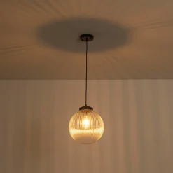 Mid-Century 1-Light Clear Ribbed Glass Globe Pendant