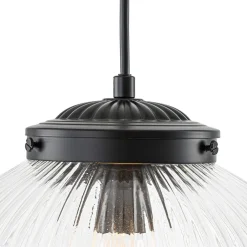 Mid-Century 1-Light Clear Ribbed Glass Globe Pendant