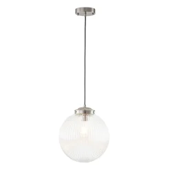 Mid-Century 1-Light Clear Ribbed Glass Globe Pendant