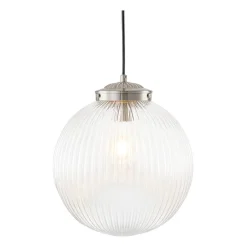Mid-Century 1-Light Clear Ribbed Glass Globe Pendant
