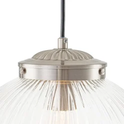 Mid-Century 1-Light Clear Ribbed Glass Globe Pendant