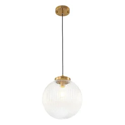 Mid-Century 1-Light Clear Ribbed Glass Globe Pendant