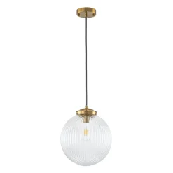 Mid-Century 1-Light Clear Ribbed Glass Globe Pendant