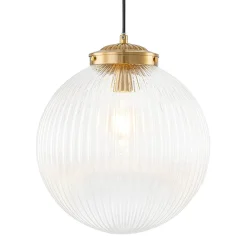 Mid-Century 1-Light Clear Ribbed Glass Globe Pendant