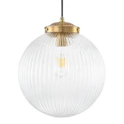 Mid-Century 1-Light Clear Ribbed Glass Globe Pendant
