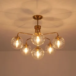 Mid-Century 6-Light Glass Bubble Sputnik Semi Flush Chandelier