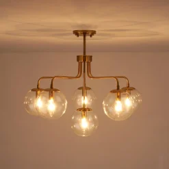 Mid-Century 6-Light Glass Bubble Sputnik Semi Flush Chandelier