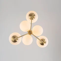 Mid-Century 6-Light Goose Arm Opal Glass Globe Tiered Chandelier