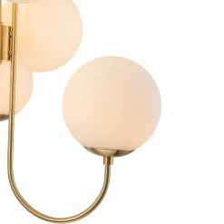 Mid-Century 6-Light Goose Arm Opal Glass Globe Tiered Chandelier