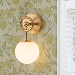 Mid-Century 1-Light Opal Glass Globe Armed Vanity Wall Sconce