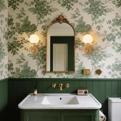 Mid-Century 1-Light Opal Glass Globe Armed Vanity Wall Sconce