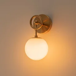 Mid-Century 1-Light Opal Glass Globe Armed Vanity Wall Sconce