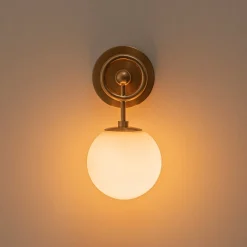 Mid-Century 1-Light Opal Glass Globe Armed Vanity Wall Sconce