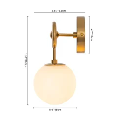 Mid-Century 1-Light Opal Glass Globe Armed Vanity Wall Sconce