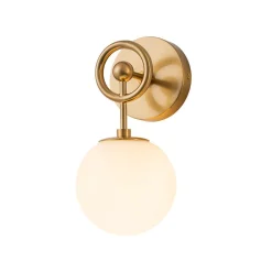 Mid-Century 1-Light Opal Glass Globe Armed Vanity Wall Sconce