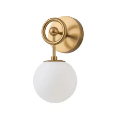 Mid-Century 1-Light Opal Glass Globe Armed Vanity Wall Sconce