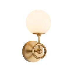 Mid-Century 1-Light Opal Glass Globe Armed Vanity Wall Sconce