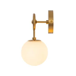 Mid-Century 1-Light Opal Glass Globe Armed Vanity Wall Sconce