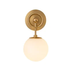 Mid-Century 1-Light Opal Glass Globe Armed Vanity Wall Sconce