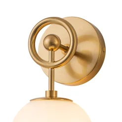 Mid-Century 1-Light Opal Glass Globe Armed Vanity Wall Sconce