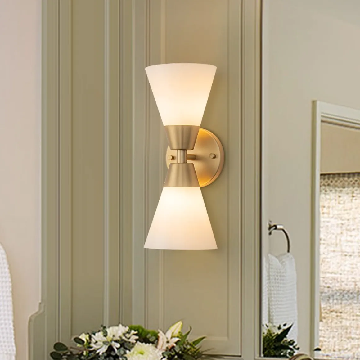 Mid-Century 2-Light Up Down Opal Glass Cone Wall Sconce