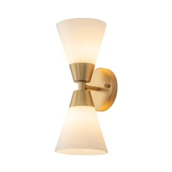Mid-Century 2-Light Up Down Opal Glass Cone Wall Sconce