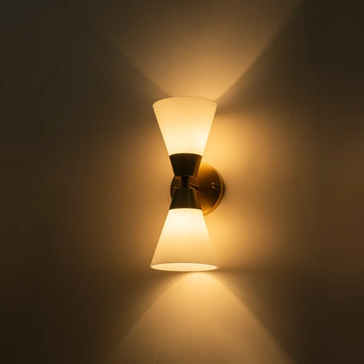 Mid-Century 2-Light Up Down Opal Glass Cone Wall Sconce