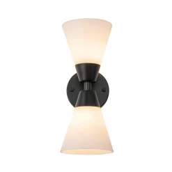 Mid-Century 2-Light Up Down Opal Glass Cone Wall Sconce