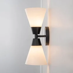 Mid-Century 2-Light Up Down Opal Glass Cone Wall Sconce