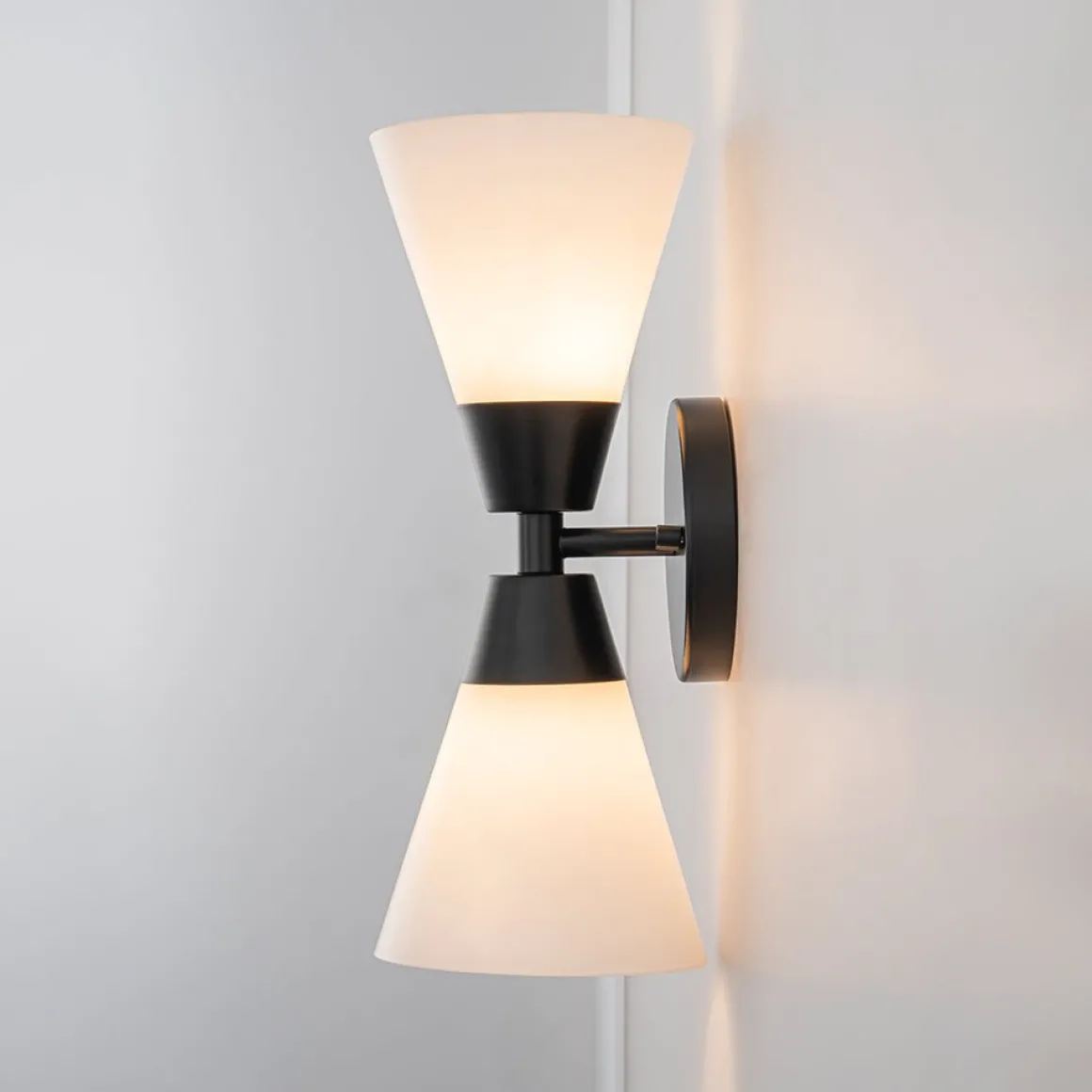 Mid-Century 2-Light Up Down Opal Glass Cone Wall Sconce