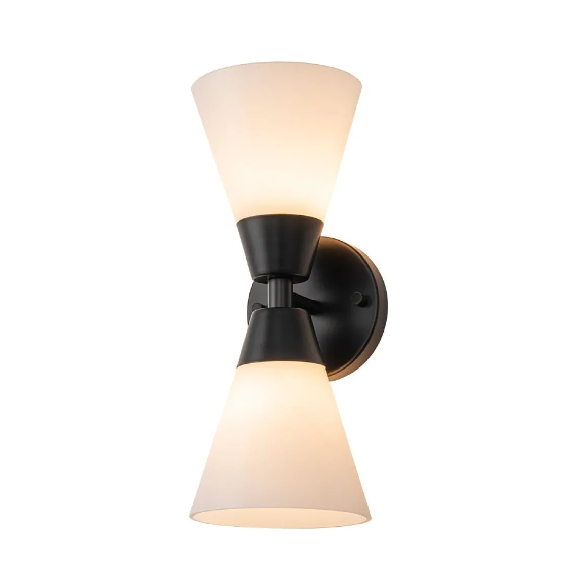 Mid-Century 2-Light Up Down Opal Glass Cone Wall Sconce