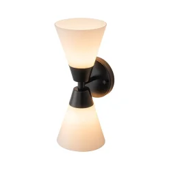 Mid-Century 2-Light Up Down Opal Glass Cone Wall Sconce