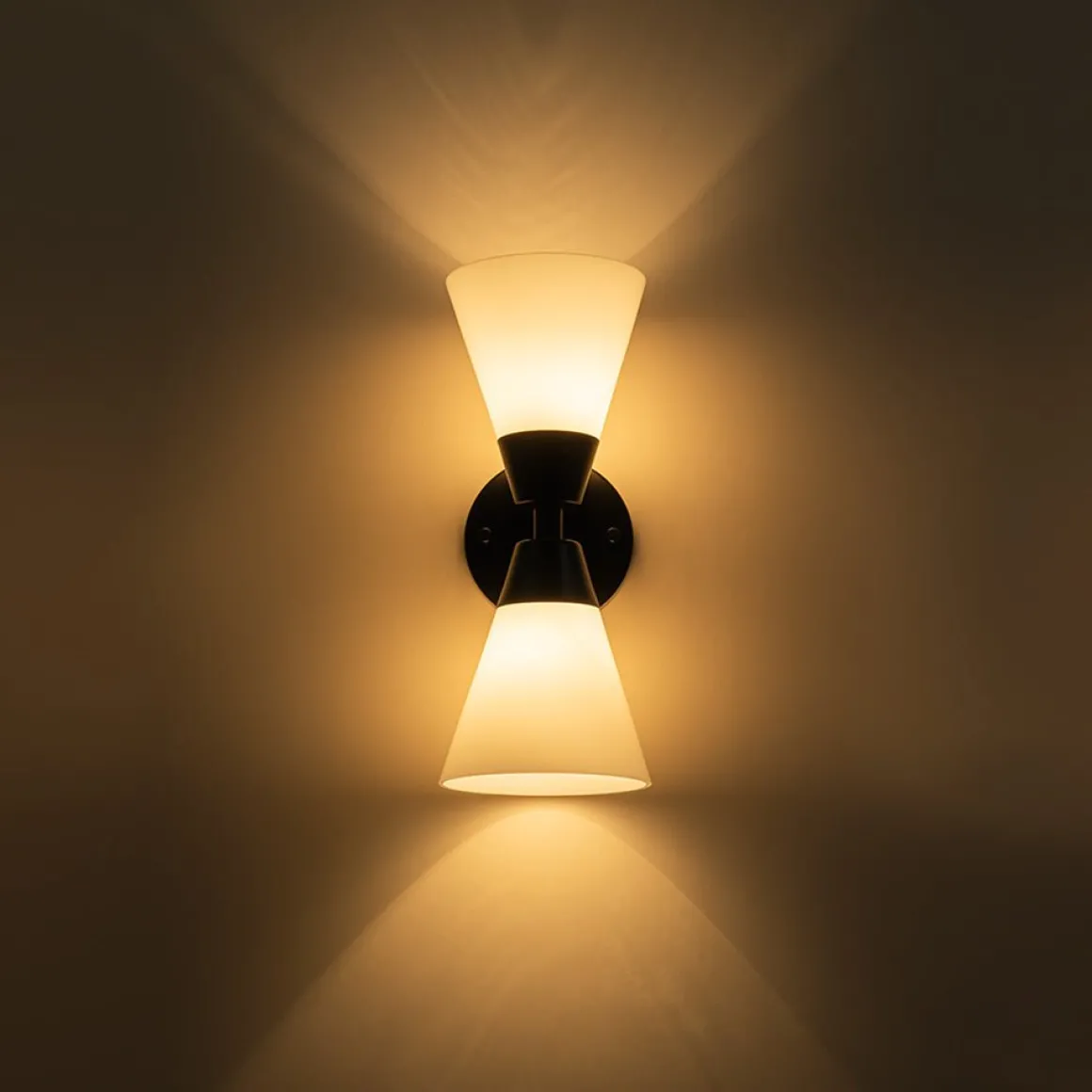 Mid-Century 2-Light Up Down Opal Glass Cone Wall Sconce