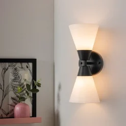 Mid-Century 2-Light Up Down Opal Glass Cone Wall Sconce