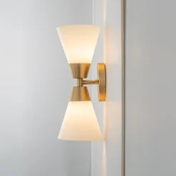 Mid-Century 2-Light Up Down Opal Glass Cone Wall Sconce