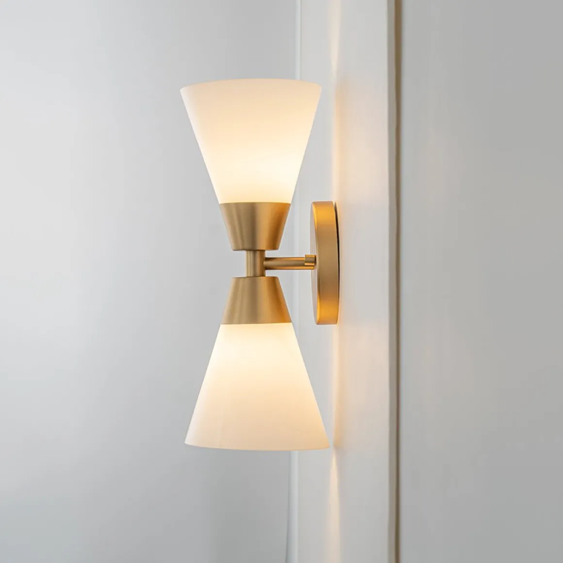 Mid-Century 2-Light Up Down Opal Glass Cone Wall Sconce