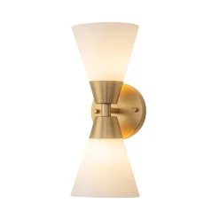 Mid-Century 2-Light Up Down Opal Glass Cone Wall Sconce