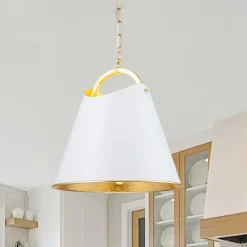 Mid-Century 1-Light White Gold Metal Conical Pendant Light