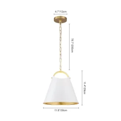 Mid-Century 1-Light White Gold Metal Conical Pendant Light