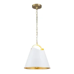 Mid-Century 1-Light White Gold Metal Conical Pendant Light