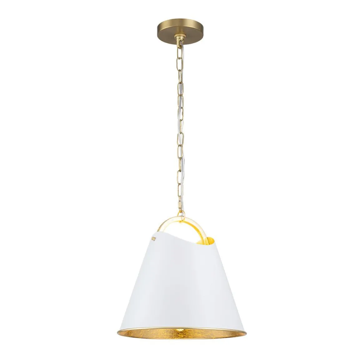 Mid-Century 1-Light White Gold Metal Conical Pendant Light