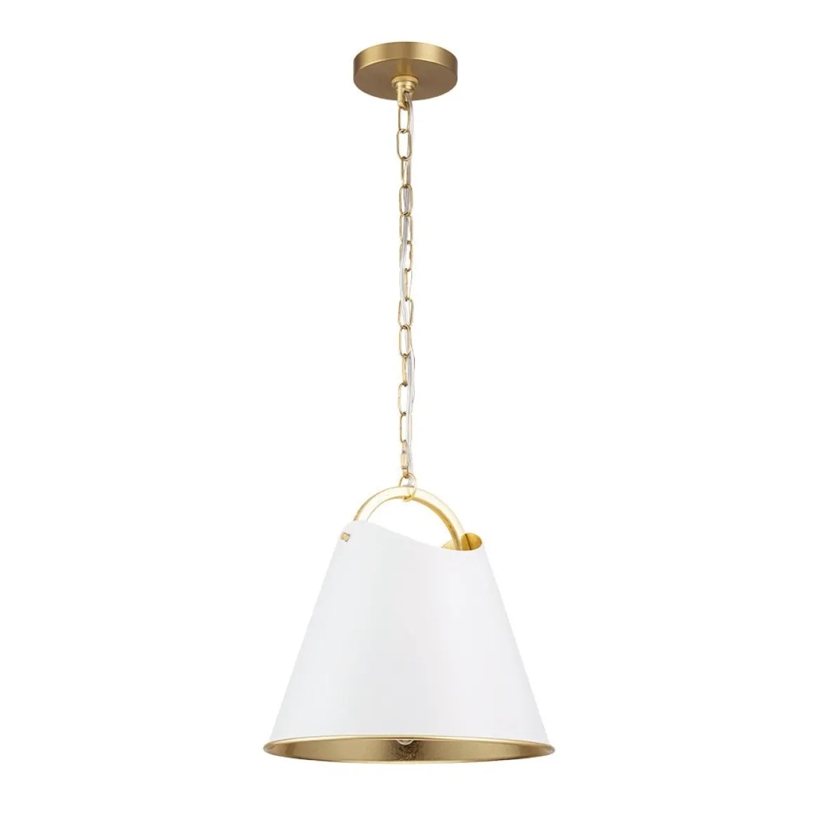Mid-Century 1-Light White Gold Metal Conical Pendant Light
