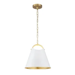 Mid-Century 1-Light White Gold Metal Conical Pendant Light