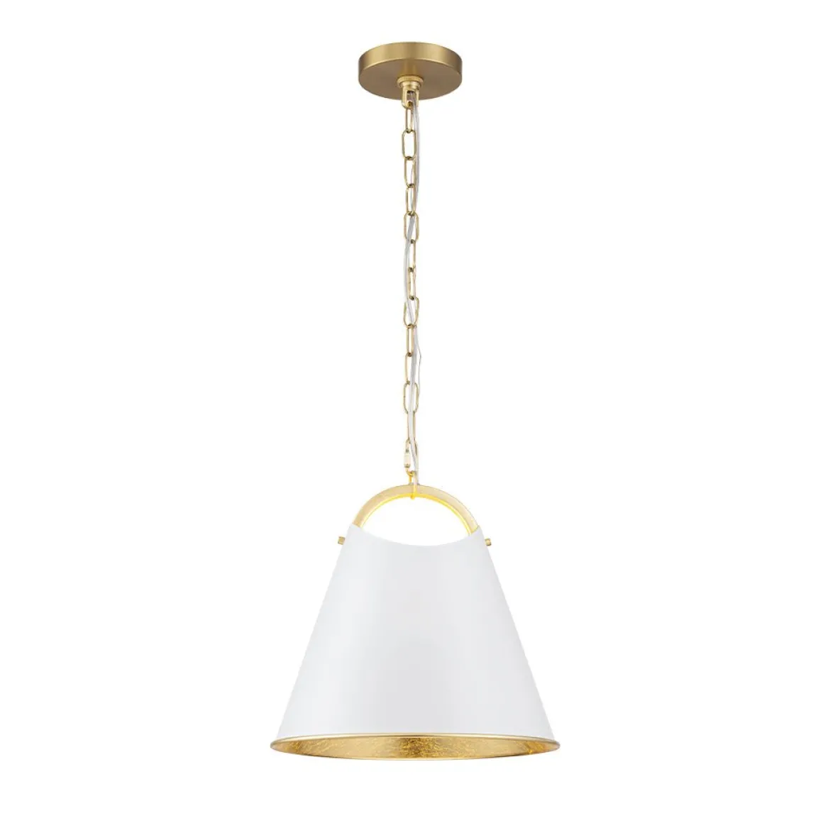 Mid-Century 1-Light White Gold Metal Conical Pendant Light