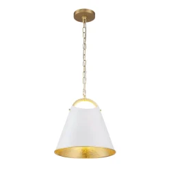 Mid-Century 1-Light White Gold Metal Conical Pendant Light