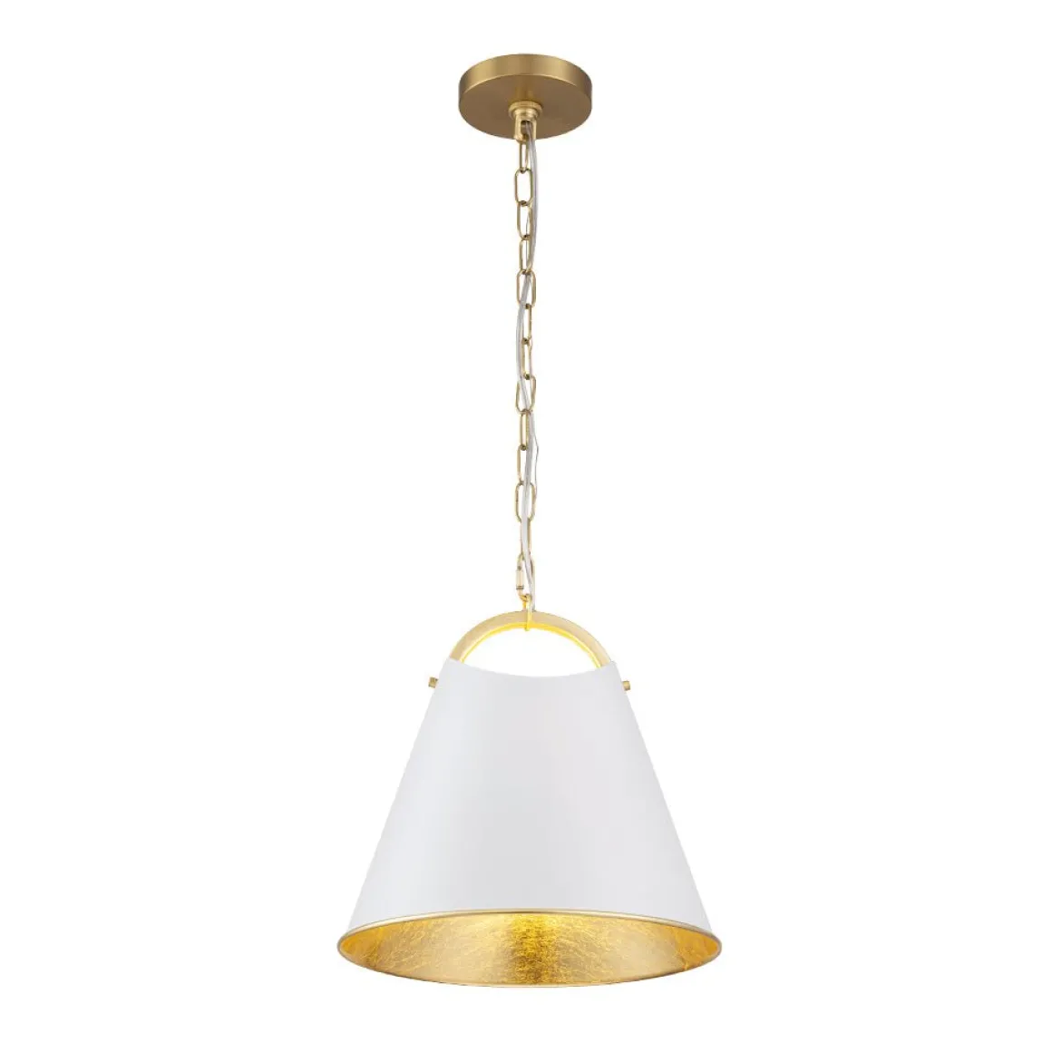 Mid-Century 1-Light White Gold Metal Conical Pendant Light